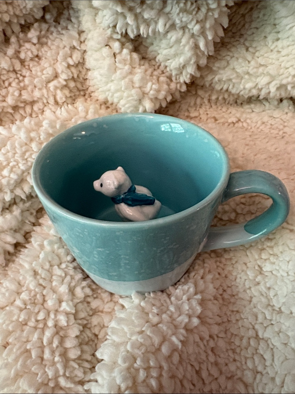 Ceramic Blue Polar Bear-Accent Mug - Light Blue & White Snow 12 oz Winter Time